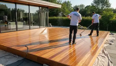 Madison, WI painters applying deck sealing for weather protection and long-lasting wood defense