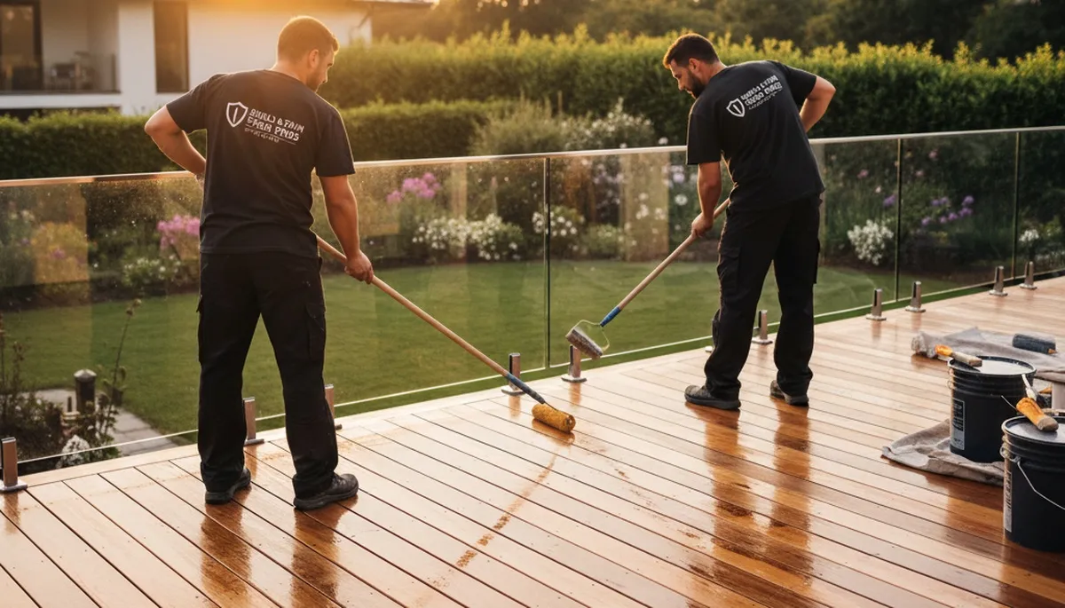Madison, WI painters applying deck sealing for weather protection and long-lasting wood defense