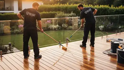 Madison, WI painters applying deck sealing for weather protection and long-lasting wood defense