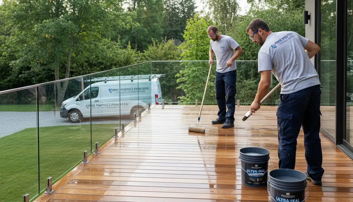 Madison, WI painters sealing a deck for weather protection and long-lasting durability