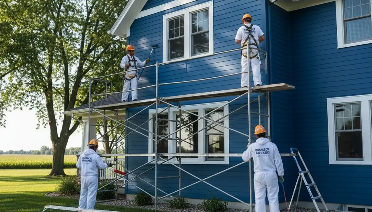 Professional painters in Madison, WI painting a home exterior for residential painting services